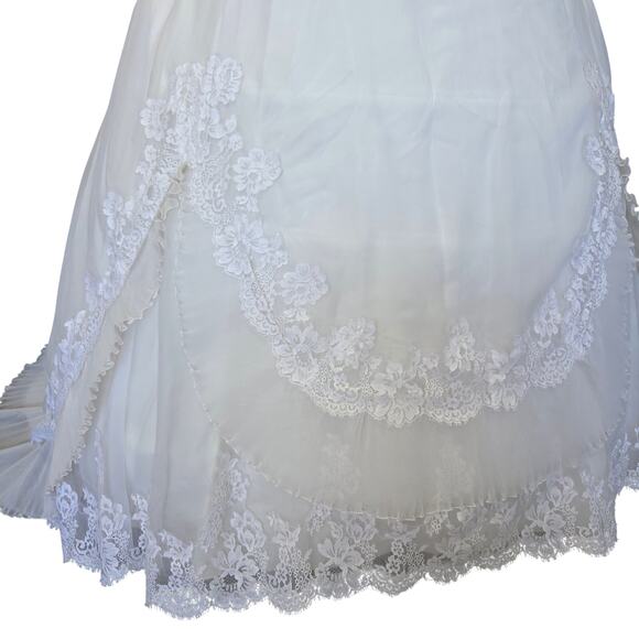 Vintage 60s 70s Wedding Dress Size 12 S M NWT White Lace Train Pleats Chiffon - Picture 7 of 16